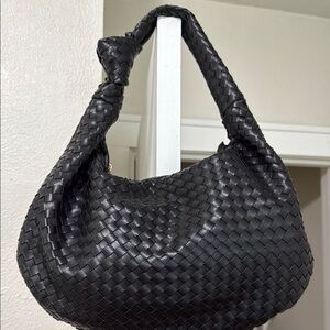 Anthropologie Black Woven Leather Hobo Bag